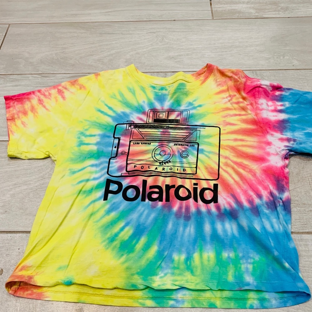 Polaroid Tie Dye Raimbow Twirl Camera Crop Top